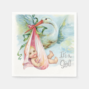 Mooie Vintage Ooievaar Meisje Baby Shower Servetten