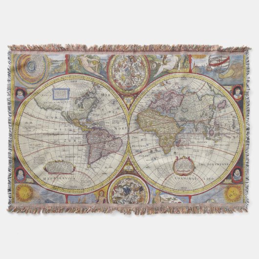 Mooie vintage oude wereld kaarten deken (Voorkant)