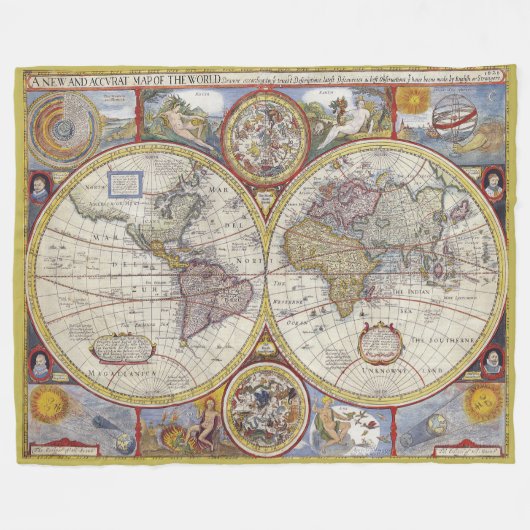 Mooie vintage oude wereldkaart fleece deken (Voorkant (Horizontaal))