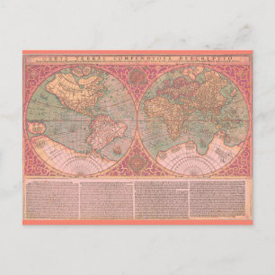 Mooie vintage oude wereldkaart met Latijnse tekst Briefkaart