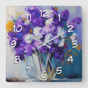 Mooie Vintage Paarse Bloemen Vierkante Klok