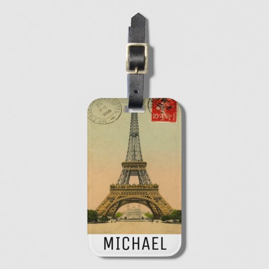 Mooie Vintage Paris Monogram Bagagelabel (Voorkant (verticaal))