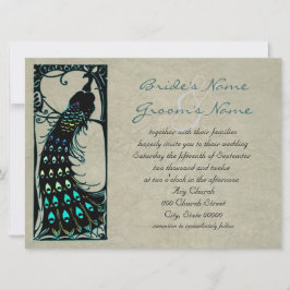 Mooie Vintage Pauw Art Nouveau Bruiloft Kaart