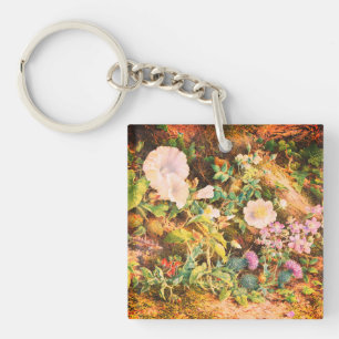 Mooie vintage petunia's bloemen bloemenschildering sleutelhanger