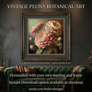 Mooie vintage pioen bloesems poster