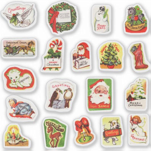 Mooie Vintage Retro Kerst Envelopezegels Set Sticker (Voorkant)