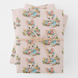 Mooie vintage retro Pasen konijn cadeau verpakking Inpakpapier Vel