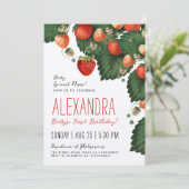 Mooie vintage rode aardbei vruchten eerste botanis kaart (Staand voorkant)