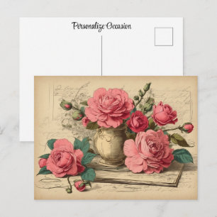 Mooie Vintage Rode Roos Bloemige Cadeaukaart voor  Briefkaart