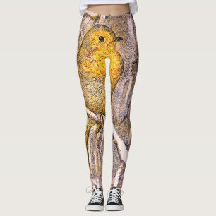 mooie vintage roodborst op een besneeuwde tak leggings