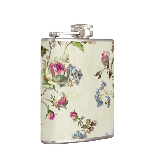 Mooie vintage roos bloemmotief shabbychic heupfles (Rechts)