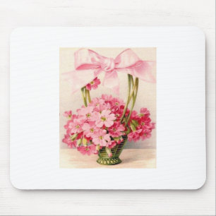 Mooie Vintage Roze Bloemen in Groene Mand Muismat