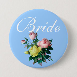 mooie vintage roze en gele roos bloemen bruid ronde button 7,6 cm