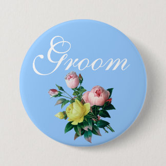 mooie vintage roze en gele roos bloemen bruidegom ronde button 7,6 cm