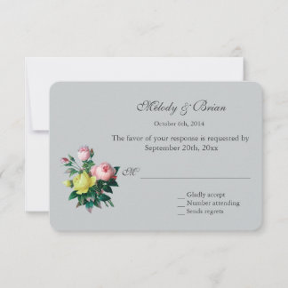 mooie vintage roze en gele roos bloemen RSVP Kaartje
