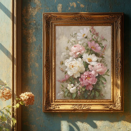 Mooie vintage roze en witte pioenboeket kunst poster