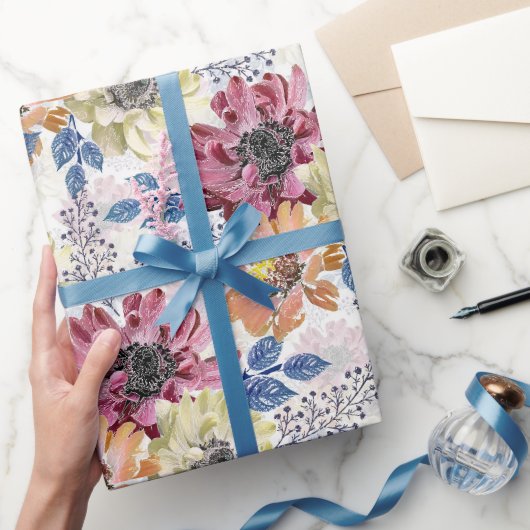 Mooie vintage roze oranje chrysanthemum cadeaupapier (Geschenken)