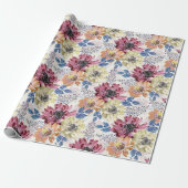 Mooie vintage roze oranje chrysanthemum cadeaupapier (Uitgerold)