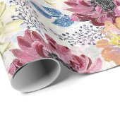 Mooie vintage roze oranje chrysanthemum cadeaupapier (Rol Hoek)