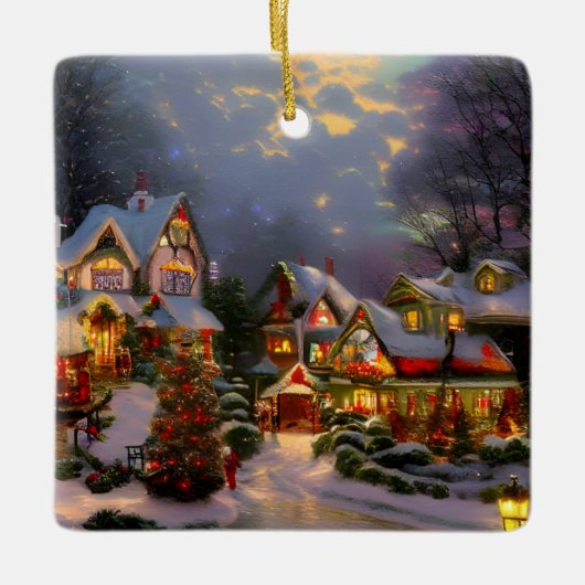 Mooie vintage stad viert Kerstmis Keramisch Ornament (Voorkant)