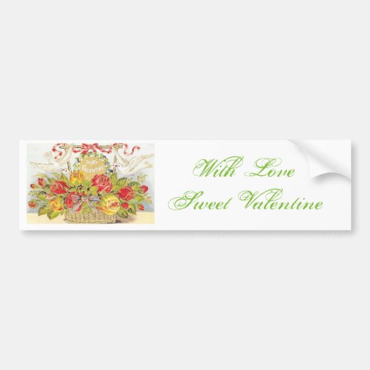 Mooie Vintage Valentijnen en Rozen mandje Bumpersticker (Voorkant)