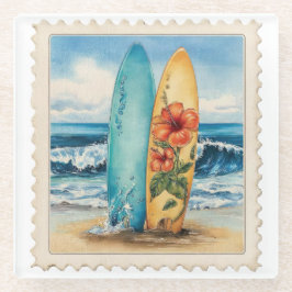 MOOIE VINTAGE VERWEERDE ZOMER SURFPLANKEN GLAZEN ONDERZETTER