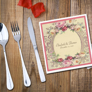 Mooie vintage Victoriaanse lijst roze rozen Servet