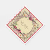 Mooie vintage Victoriaanse lijst roze rozen Servet (Hoek)