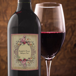 Mooie vintage Victoriaanse lijst roze rozen wijn Etiket