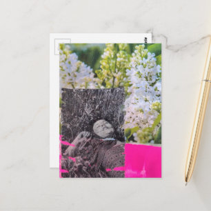 Mooie Vintage Vrouw in Bloemen Collage Briefkaart