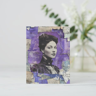 Mooie Vintage Vrouw Paarse Collage Bladmuziek Briefkaart