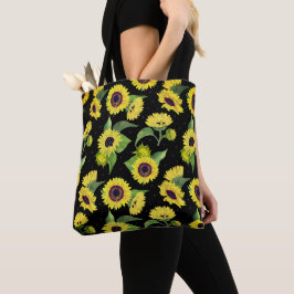 Mooie vintage waterverf zonnebloem patroon tote bag