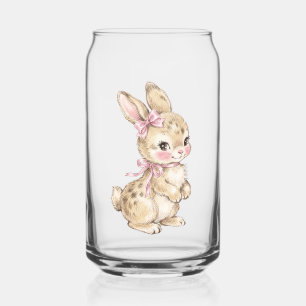 Mooie vintage waterverfkonijn met roze strikken gl blikvorm glas