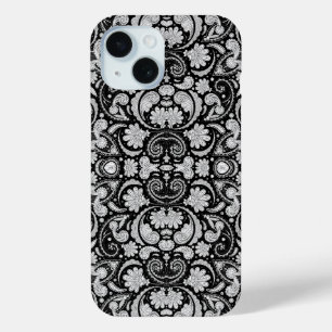 Mooie vintage zwart witte paisley patronen iPhone 15 case