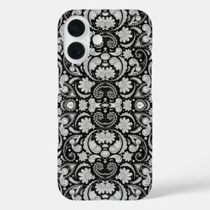 Mooie vintage zwart witte paisley patronen iPhone 16 hoesje