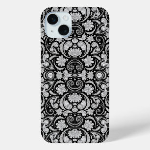 Mooie vintage zwart witte paisley patronen iPhone 15 mini hoesje