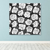 Mooie vintage zwarte en witte rozen canvas afdruk (Insitu (Houten vloer))