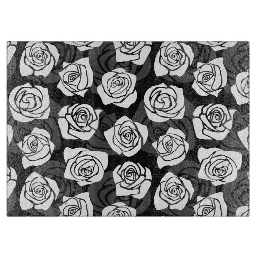 Mooie vintage zwarte en witte rozen snijplank (Voorkant)