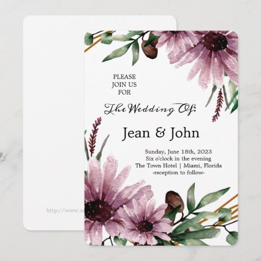 Mooie Violet Bloemen Bruiloft Kaart (Voorkant / Achterkant)