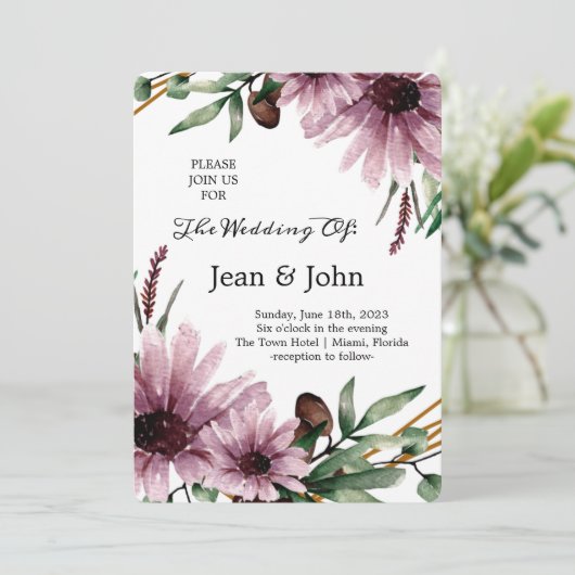 Mooie Violet Bloemen Bruiloft Kaart (Staand voorkant)