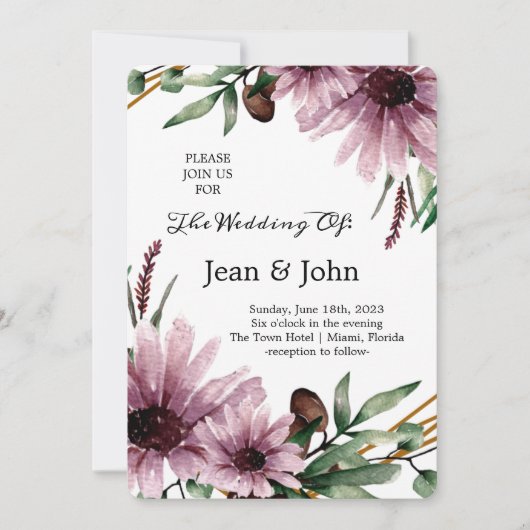 Mooie Violet Bloemen Bruiloft Kaart (Voorkant)