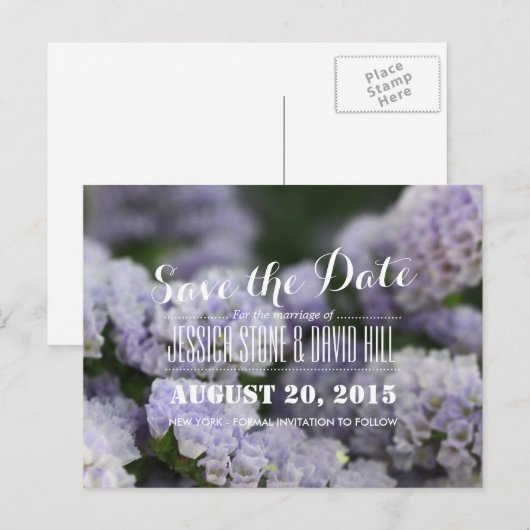 Mooie Violet Flowers bruiloft Save the Date Aankondigingskaart (Voorkant / Achterkant)