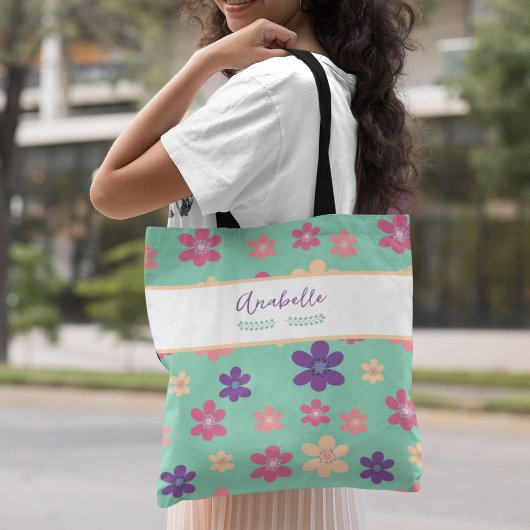 Mooie Violet Roze Gele Bloemen met naam Tote Bag