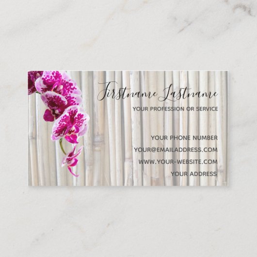 Mooie violette roze orchidee bloesems op bamboe visitekaartje (Achterkant)
