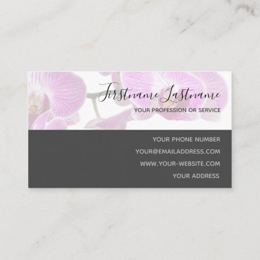 Mooie violette roze orchidee bloesems op grijs visitekaartje (Achterkant)