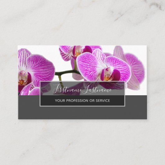 Mooie violette roze orchidee bloesems op grijs visitekaartje (Voorkant)