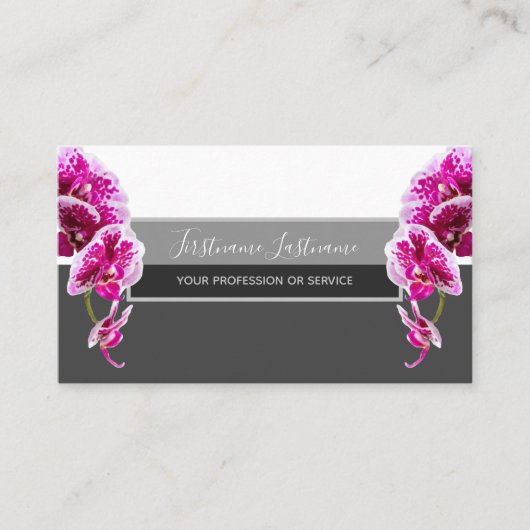 Mooie violette roze orchidee bloesems op grijs visitekaartje (Voorkant)