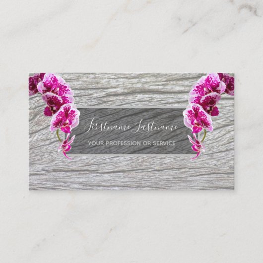 Mooie violette roze orchidee bloesems op hout visitekaartje (Voorkant)