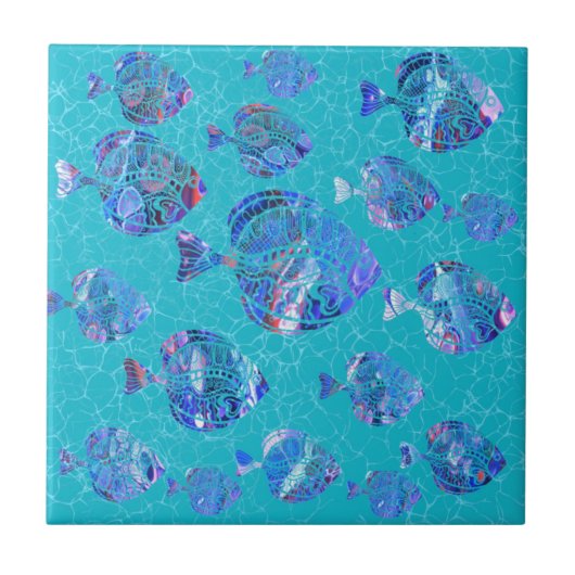 Mooie Vissen Blauwgroen Blauw Keramische Tegel Tegeltje (Voorkant)