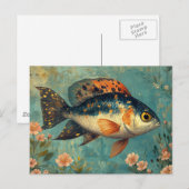 Mooie vissen en roze bloemen briefkaart (Voorkant / Achterkant)